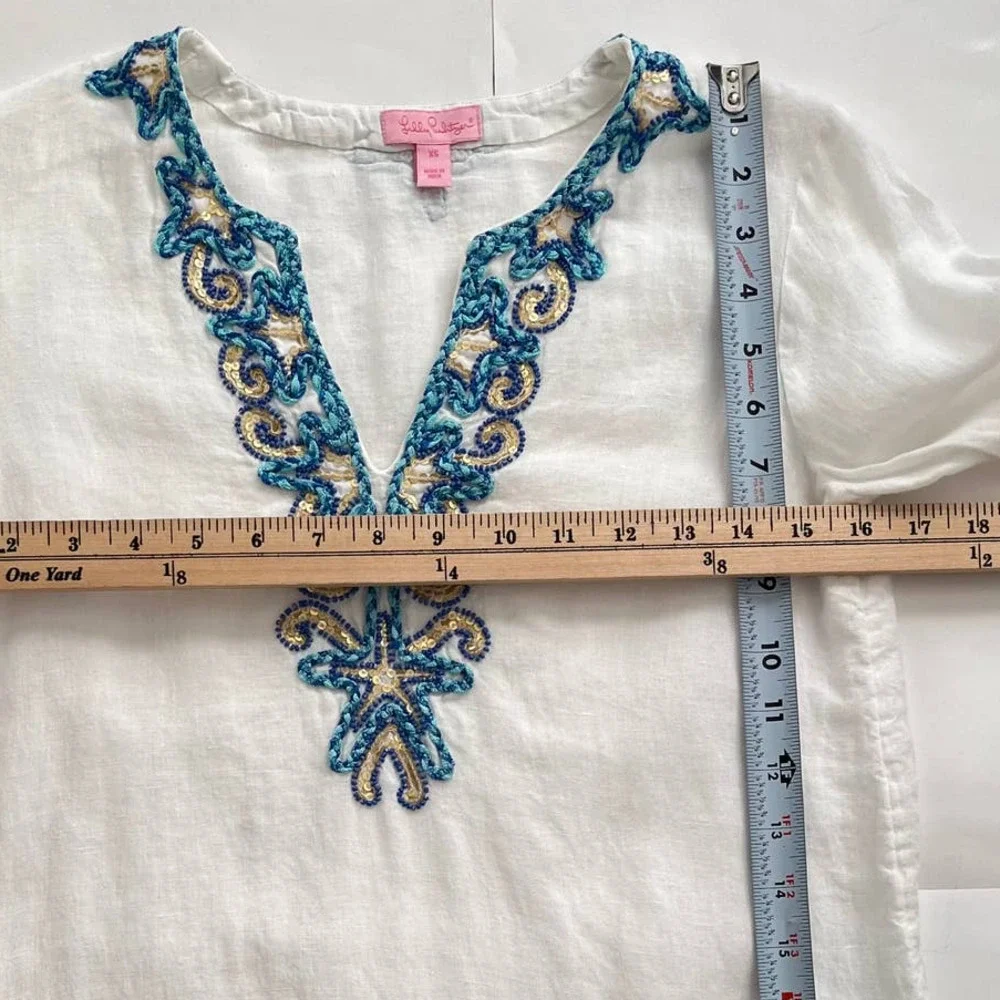 Lilly Pulitzer Amelia Island Linen Embroidered Tunic Top Women Size XS - Picture 13 of 16